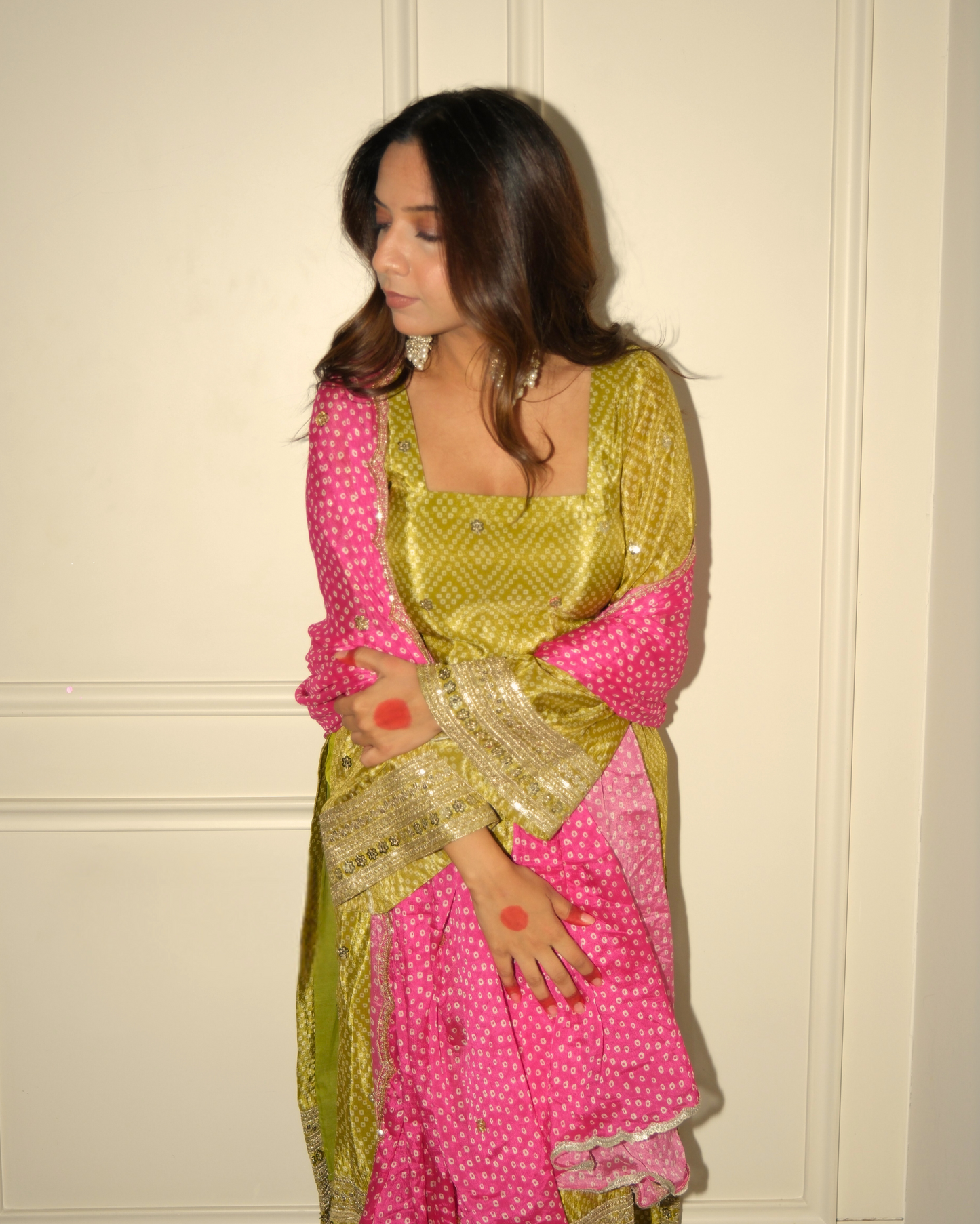 Khwaab Set - Green & Pink Bandhani Set