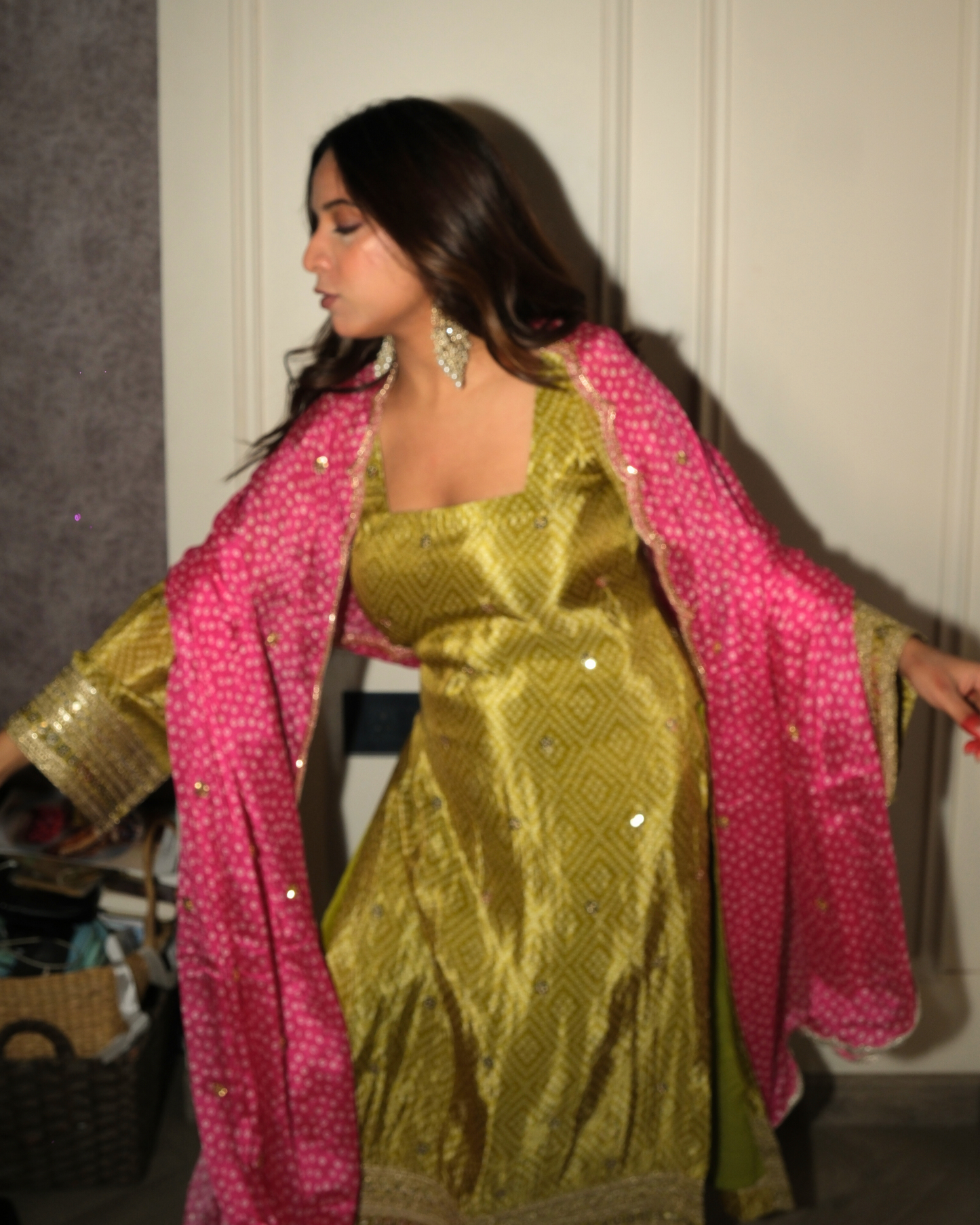 Khwaab Set - Green & Pink Bandhani Set