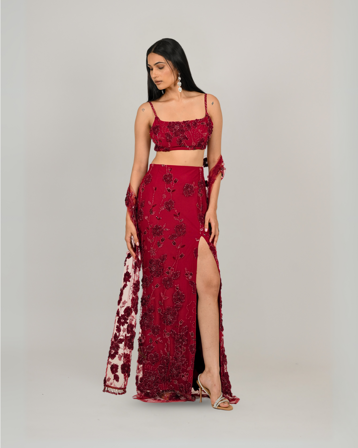 Contemporary Lehenga - Scarlet Set