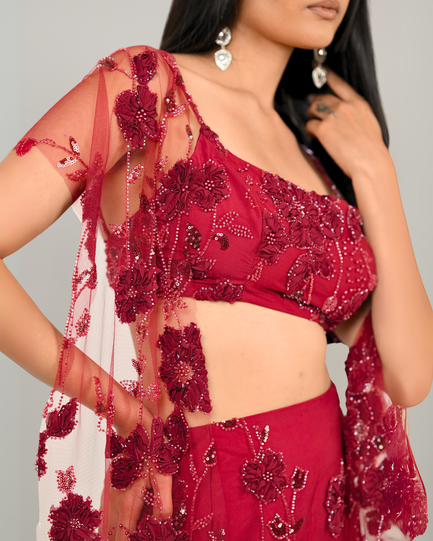 Contemporary Lehenga - Scarlet Set