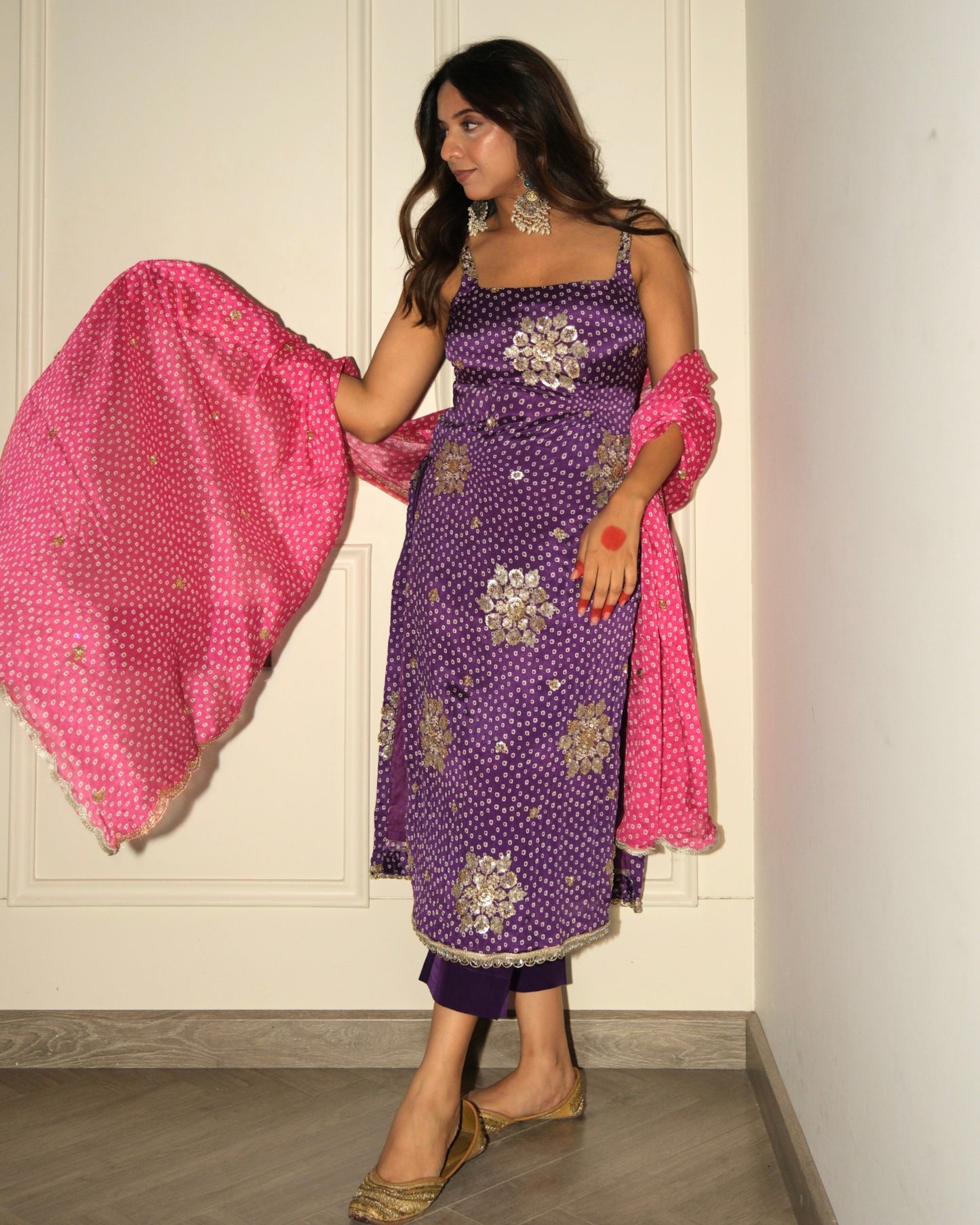 Jamuni Suit - Purple and Pink Bandhani Set