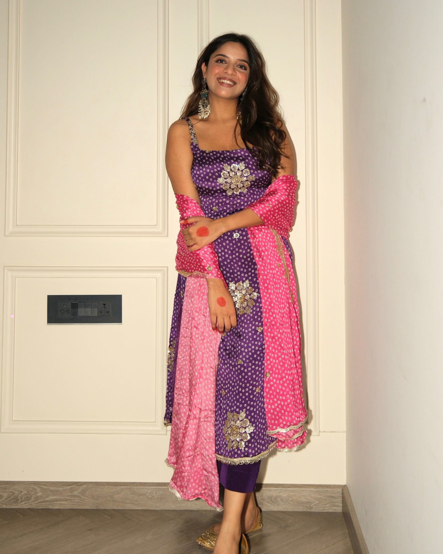 Jamuni Suit - Purple and Pink Bandhani Set