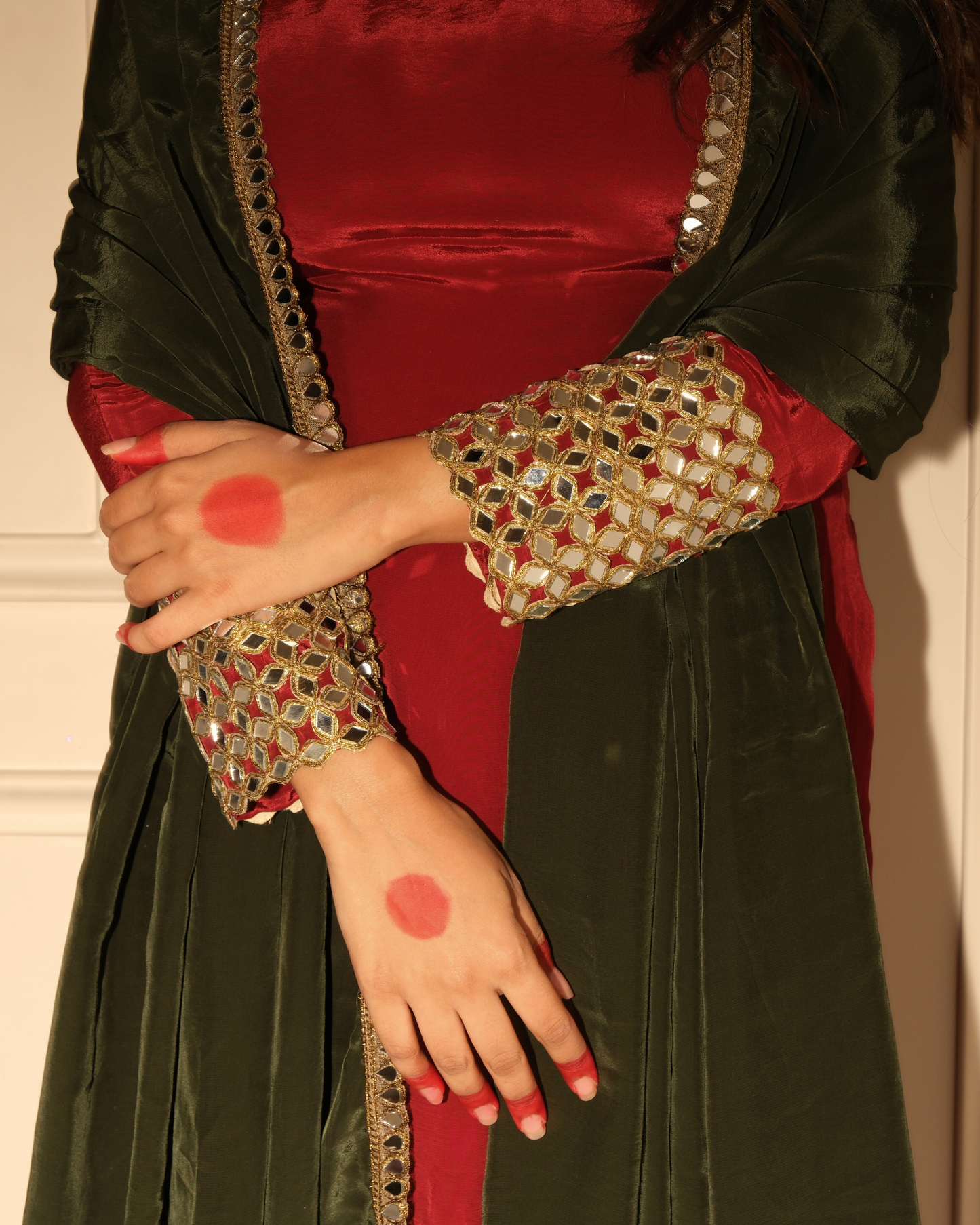 Husn Set - Deep Red and Green Suit
