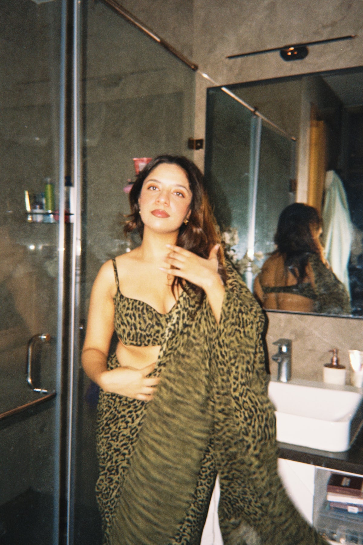 Cheetah Saree (unstitched blouse)