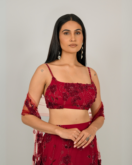 Contemporary Lehenga - Scarlet Set