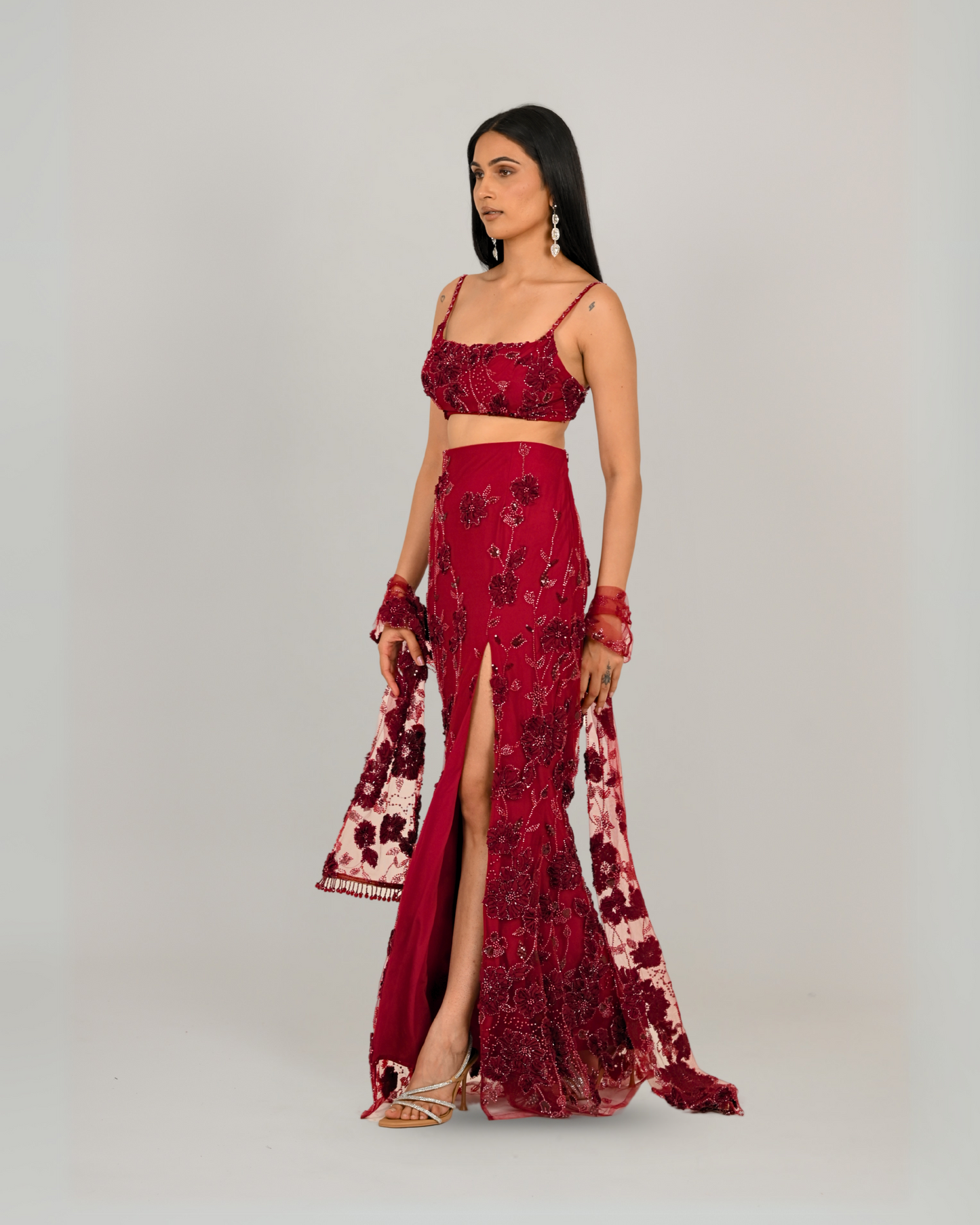Contemporary Lehenga - Scarlet Set