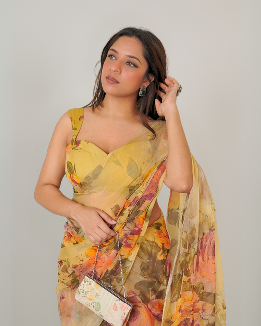 Bageecha Saree - Lemon