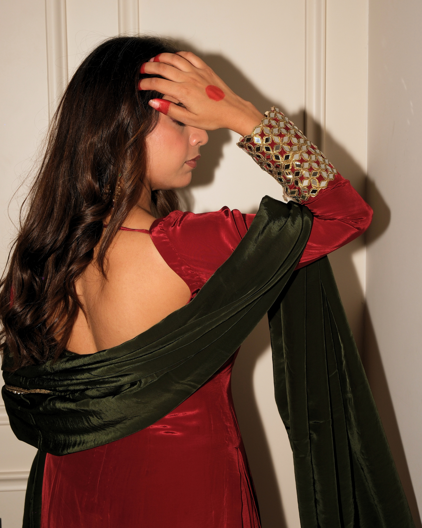 Husn Set - Deep Red and Green Suit