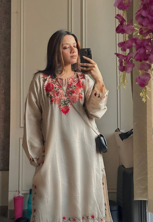 Beige Embroidered Pheran