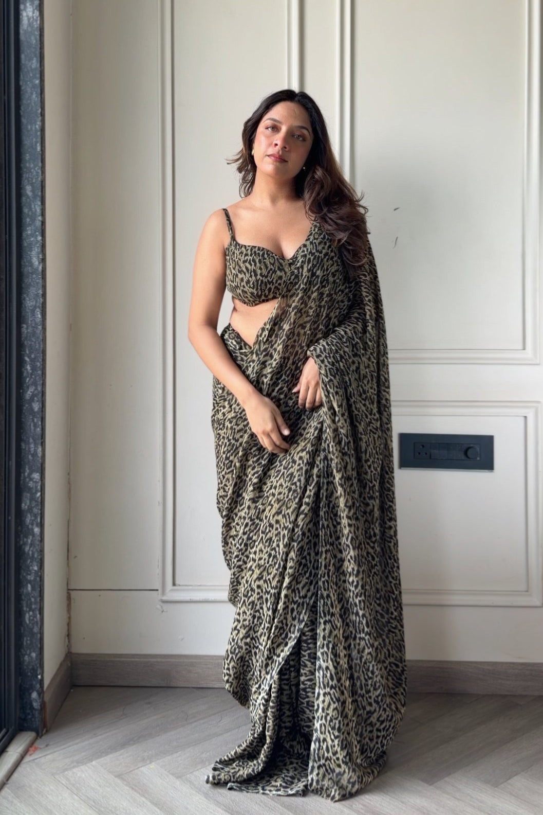 Cheetah Saree (unstitched blouse)